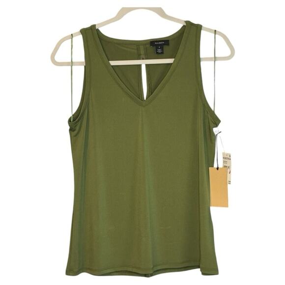 Halogen Olive Green V-Neck Tank Top Small NWT Stretch Knit Blouse - Picture 1 of 4